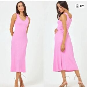 L*Space Jenna Pink Ribbed Sheath Midi Dress Size Small